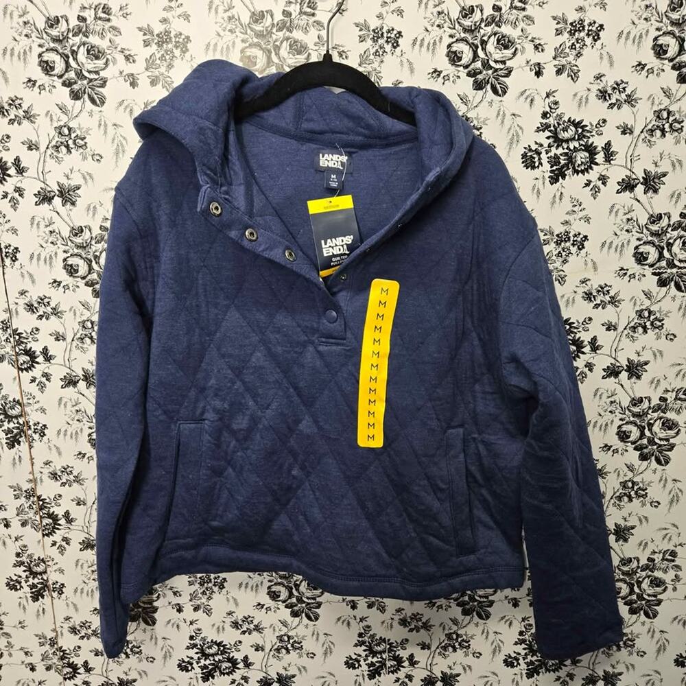 Lands' End Quilted Pullover Hoodie - Size Medium